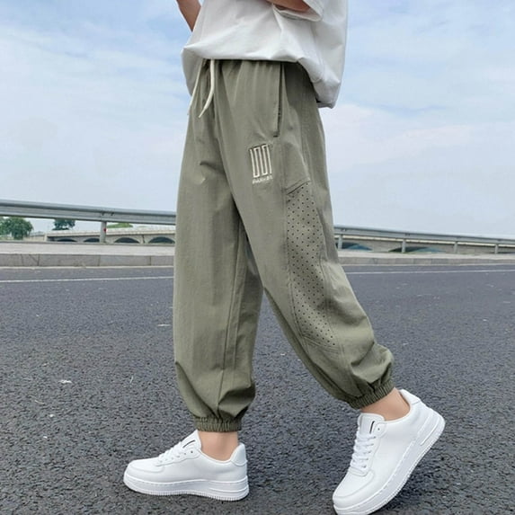 hengsof Boys' Quick Drying Anti Mosquito Jogging Pants, Thin Casual Loose Sports Pants, Suitable for Summer Outdoor Leisure and Sports, Sizes 6-16 Years Old