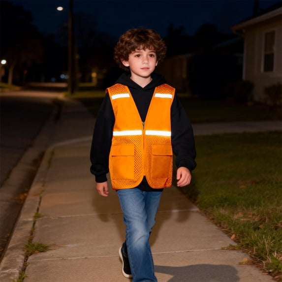 hengsof Boys' Reflective Strip Safety Vest Uniform Volunteer Vest Fishnet Breathable Waistcoat Jacket Children's Study Tour Vest