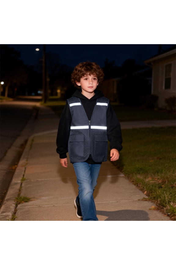 Boys' Reflective Strip Safety Vest Uniform Volunteer Vest Fishnet Breathable Waistcoat Jacket Children's Study Tour Vest