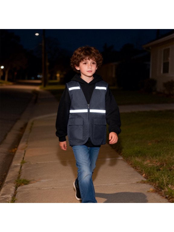 Boys' Reflective Strip Safety Vest Uniform Volunteer Vest Fishnet Breathable Waistcoat Jacket Children's Study Tour Vest