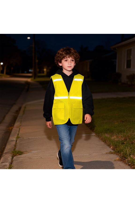 Boys' Reflective Strip Safety Vest Uniform Volunteer Vest Fishnet Breathable Waistcoat Jacket Children's Study Tour Vest