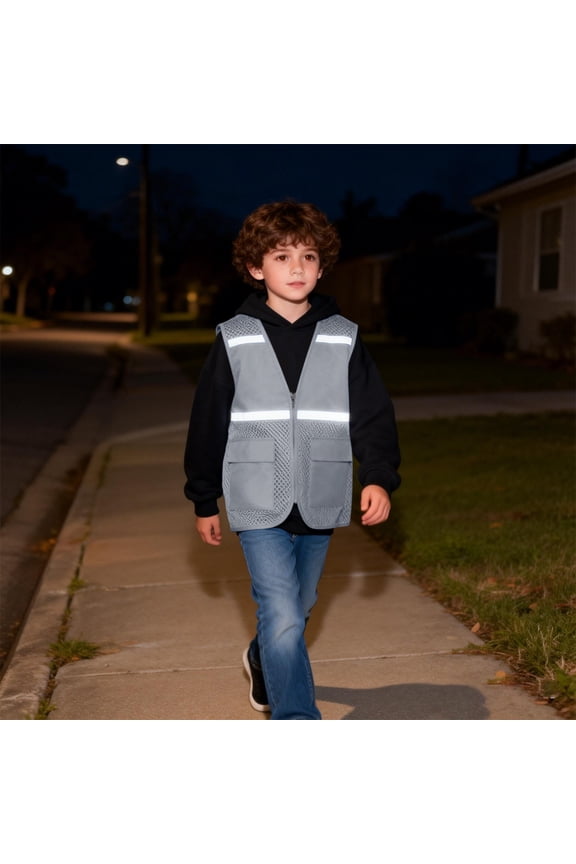 Boys' Reflective Strip Safety Vest Uniform Volunteer Vest Fishnet Breathable Waistcoat Jacket Children's Study Tour Vest