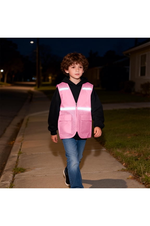 Boys' Reflective Strip Safety Vest Uniform Volunteer Vest Fishnet Breathable Waistcoat Jacket Children's Study Tour Vest