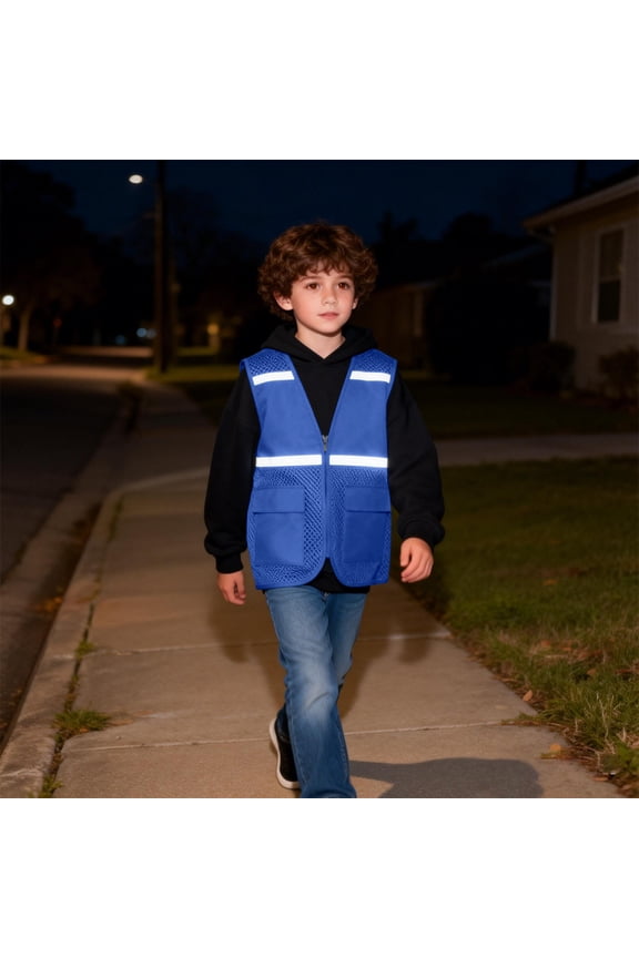 Boys' Reflective Strip Safety Vest Uniform Volunteer Vest Fishnet Breathable Waistcoat Jacket Children's Study Tour Vest