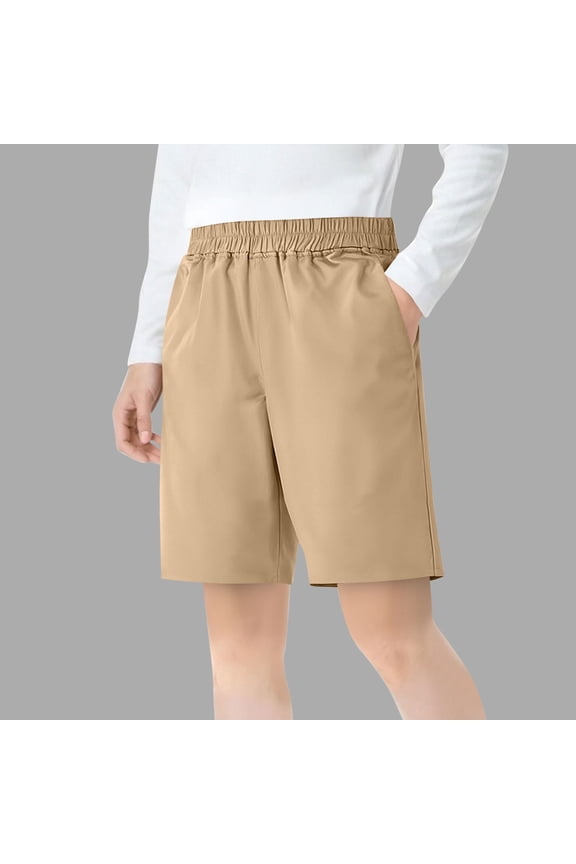 Boys' School Uniform Shorts, Lightweight Summer Fashionable Stretch Waist Solid Color Five Point Pants, Sizes 4-15 Years
