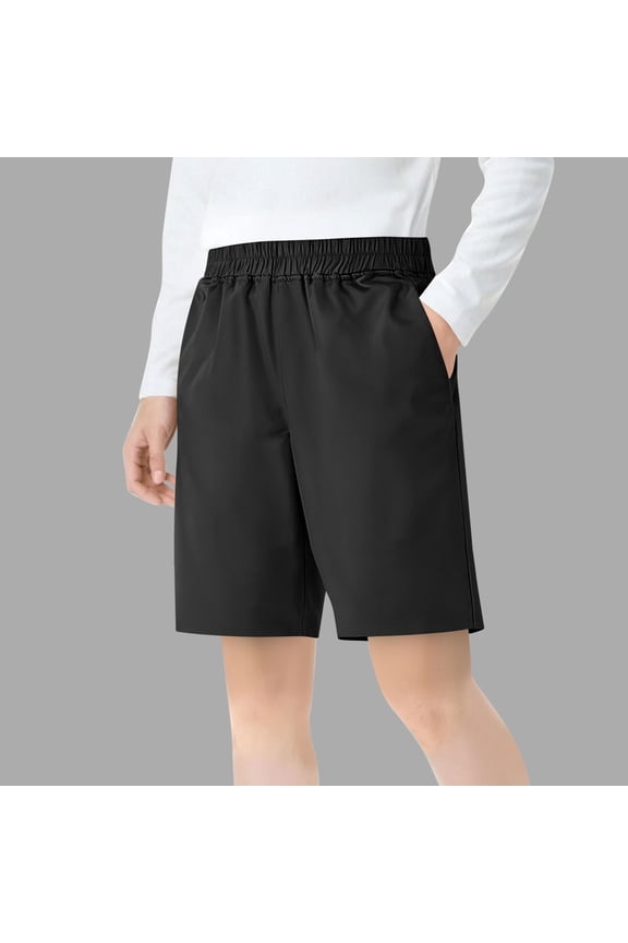 Boys' School Uniform Shorts, Lightweight Summer Fashionable Stretch Waist Solid Color Five Point Pants, Sizes 4-15 Years