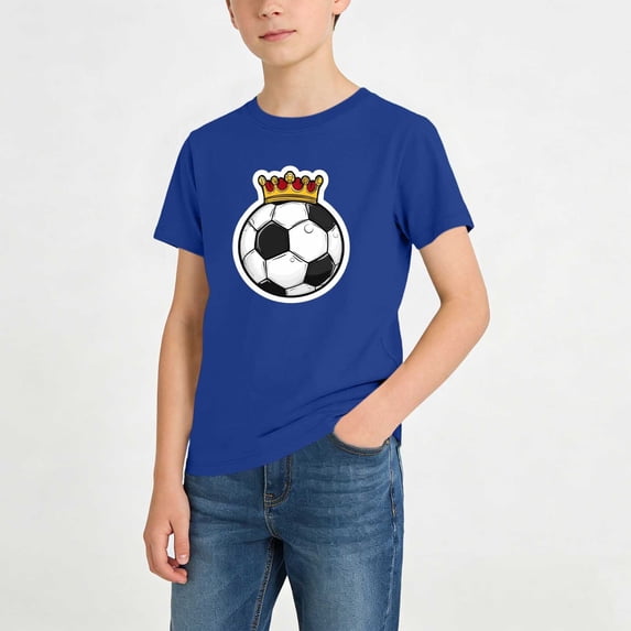 hengsof Boys' Short Sleeve Soccer T-Shirt Breathable Quick Dry Children's Sports Top Casual Loose Round Neck Shirt for Ages 2-13