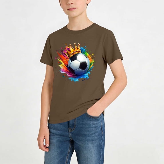 hengsof Boys' Short Sleeve Soccer T-Shirt Breathable Quick Dry Children's Sports Top Casual Loose Round Neck Shirt for Ages 2-13