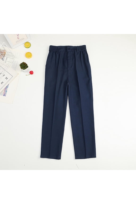 Boys' Slim Fit Suit Trousers, Fashionable Solid Color Stretch Waist Pocket Casual Pants for Spring Summer, Suitable for School Church, Children's Sizes 3-17 Years