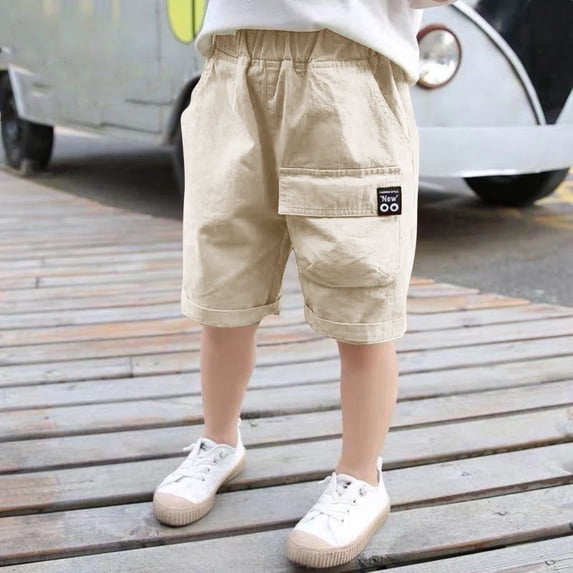 hengsof Boys Solid Color Cargo Shorts, Summer Thin Fashionable Cotton Elastic Waist Pocket Shorts for Outdoor Activities, Sizes 4-15