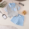 thumbnail image 1 of hengsof Boys Stripe Cotton 2 Piece Set for 12 Months to 5 Years Short Sleeve Collared Shirt and Pocket Shorts Outfit Daily Casual Set, 1 of 8