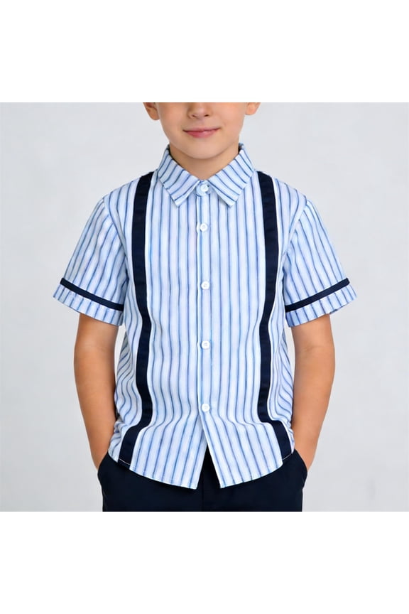 Boys' Striped Short Sleeve Button Down Shirt Fashionable Summer Shirt Preppy Style Shirt