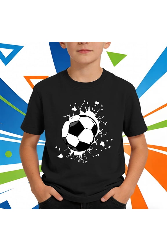 Boys' Summer Soccer Pattern Print Crew Neck Short Sleeve Casual T-Shirt Stylish Children's Everyday Top