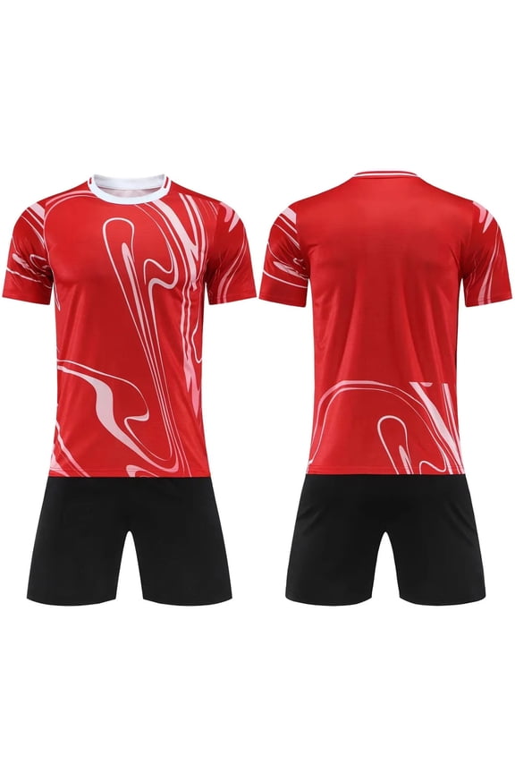 Boys' Summer Soccer Short Sleeve Jersey Set, Printed Quick Dry and Breathable Sportswear, Stylish Crew Neck Training Suit