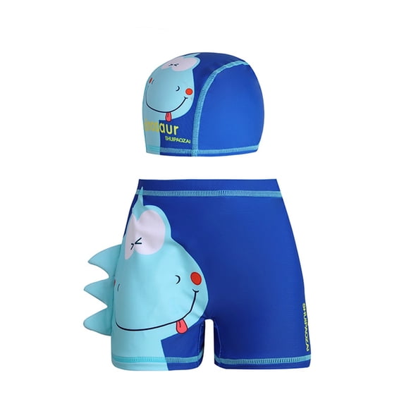 hengsof Boys' Two Piece Elastic Waist Swimming Trunks Swimming Cap Set, Fashionable Printed Boxer Swimming Trunks Swimming Cap Set, Suitable for The Beach