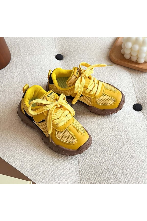 Boys Two-Tone Breathable Sports Shoes, Lace Up Comfortable Sneakers for Active Play, Lightweight Outdoor and School Shoes, Durable Flexible Sole