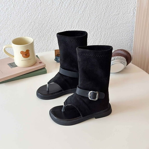 hengsof Children High Top Ankle Boots Summer Sandals Soft Sole Flip Flop Strappy Roman Shoes for Big Kids Girls Mid Calf Booties