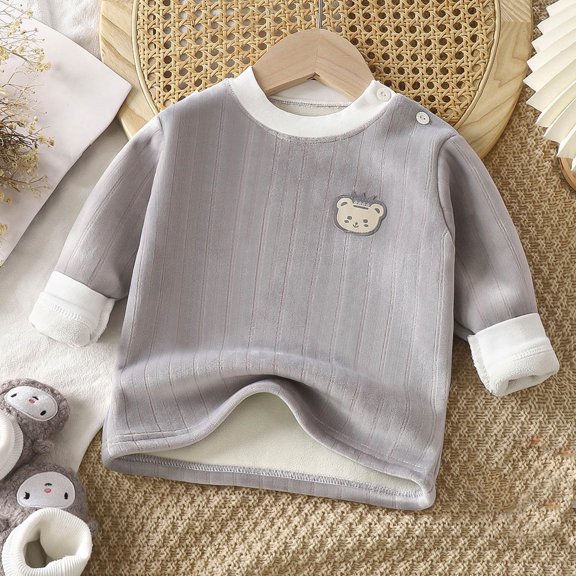 hengsof Children'S Fleece Warm Shirt, Round Neck Long-Sleeved Top, Unisex, Cartoon Pattern Top