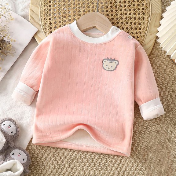 hengsof Children'S Fleece Warm Shirt, Round Neck Long-Sleeved Top, Unisex, Cartoon Pattern Top