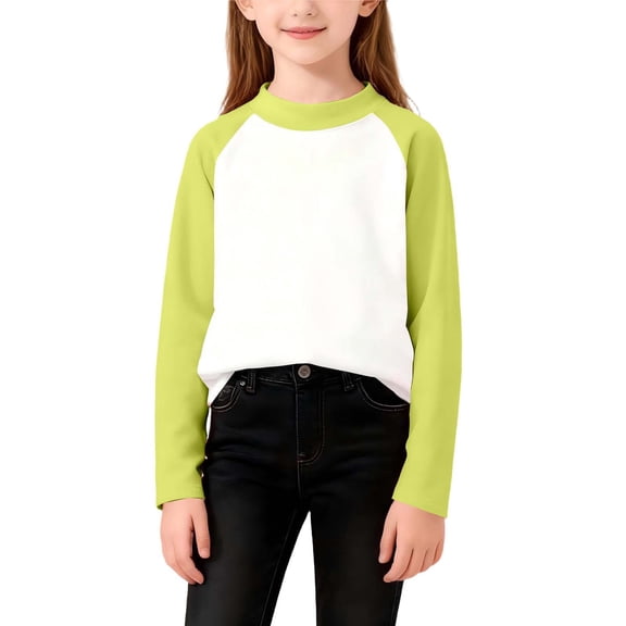 hengsof Children'S Round Neck Long-Sleeved Top Casual Raglan Long-Sleeved T-Shirt Round Neck Color Block Cute Shirt Top