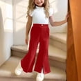 thumbnail image 1 of hengsof Children's 2 Piece Set Cute Top with Ruffled Sleeves Bow Solid Color Flared Pants Summer Casual Stylish Set, 1 of 8
