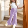 thumbnail image 1 of hengsof Children's 2 Piece Set Cute Top with Ruffled Sleeves Bow Solid Color Flared Pants Summer Casual Stylish Set, 1 of 8