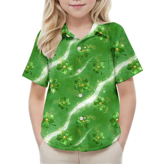 hengsof Children's Button Down Shirt with Novel Print Fashionable Short Sleeve Shirt Pocket Shirt