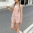 thumbnail image 1 of hengsof Children's Button Down Sleeveless V Neck Tank Top Casual Shorts Set, Two Piece Summer Suit, Suitable for Girls Aged 1-13, 1 of 5