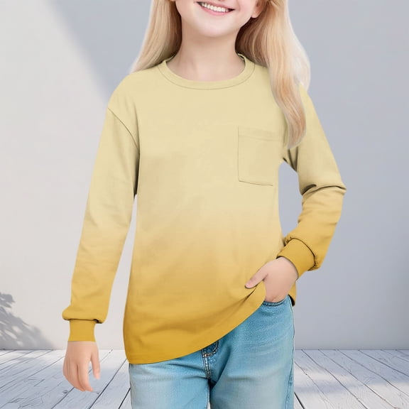 hengsof Children's Casual Long Sleeve T Shirts Kids Loose Soft Shirts with Pocket Contrast Tops