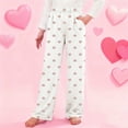 thumbnail image 1 of hengsof Children's Casual Loungewear with Heart Print Long Johns Elastic Waistband Pockets Wide Leg Pants, 1 of 6