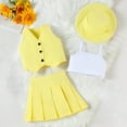 thumbnail image 1 of hengsof Children's Fashion Cotton Four Piece Set Solid Color Sleeveless Round Neck Button Down Vest Top Halter Top Pleated Skirt Hat Set, 1 of 3