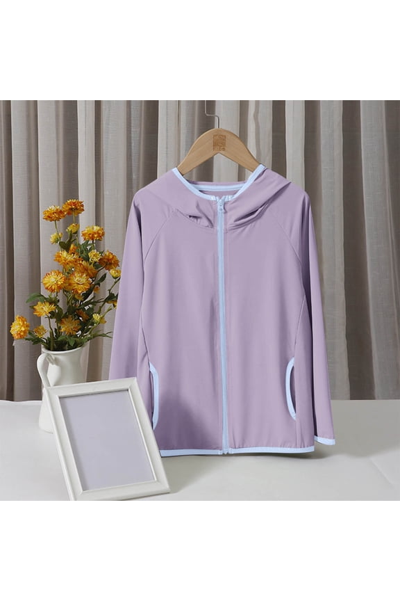 Children's Fashion Sun Protection Hooded Jacket, Lightweight Breathable Long Sleeve Rash Guard, UV Protective Cover Up for Kids, 4 to 16 Years