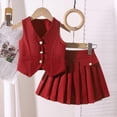 thumbnail image 1 of hengsof Children's Girl Summer 2 Piece Set Solid Color Sleeveless Button Vest and Pleated Skirt Set Fashionable Casual Set, 1 of 3