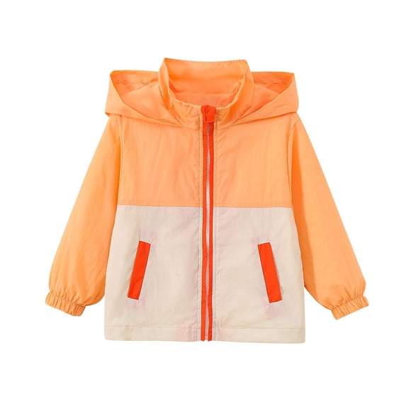 hengsof Children's Girls' Spring Autumn Outerwear Windproof Hooded Jacket Lightweight Thin Knitted Jacket Toddler Windproof Raincoat Casual Simple Outerwear