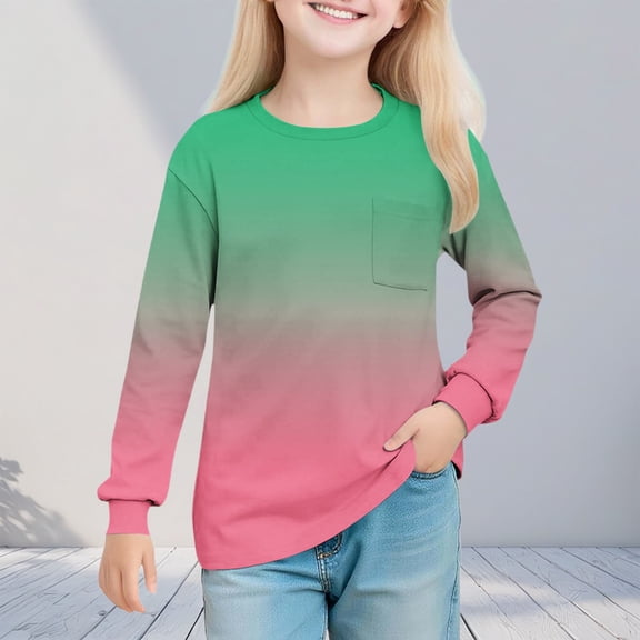 hengsof Children's Lightweight Casual Pocket Sweatshirt, Tie-Dye Printed Gradient Long Sleeve Pullover