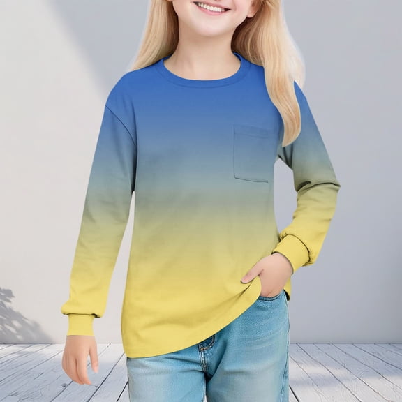 hengsof Children's Lightweight Casual Pocket Sweatshirt, Tie-Dye Printed Gradient Long Sleeve Pullover