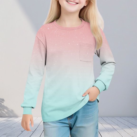 hengsof Children's Lightweight Casual Pocket Sweatshirt, Tie-Dye Printed Gradient Long Sleeve Pullover