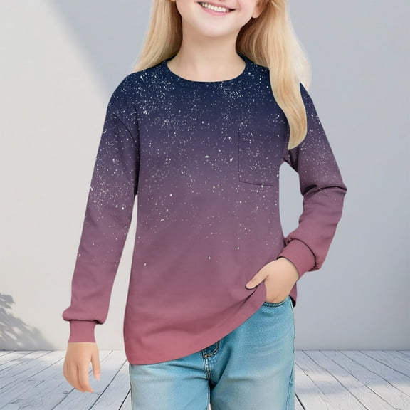 hengsof Children's Lightweight Casual Pocket Sweatshirt, Tie-Dye Printed Gradient Long Sleeve Pullover