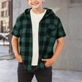 thumbnail image 1 of hengsof Children's Plaid Shirt Children's Short Sleeve Hooded Shirt Button Casual Hooded Jacket, 1 of 5