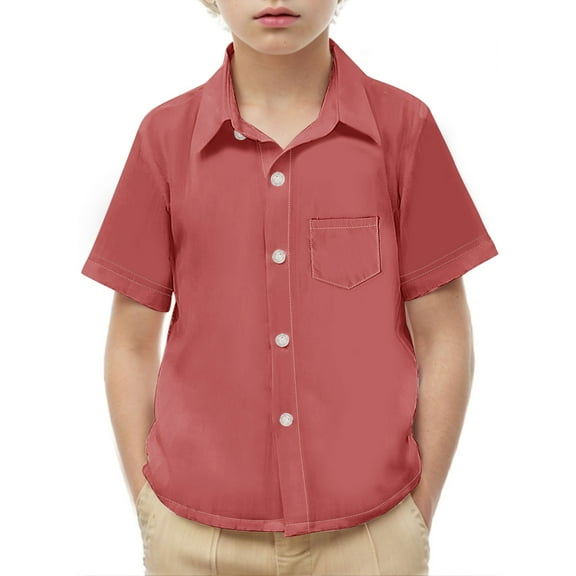 hengsof Children's Short Sleeve Dress Shirts Formal Uniform Button Short Sleeve Shirts Children's Summer Casual Shirts with Pockets