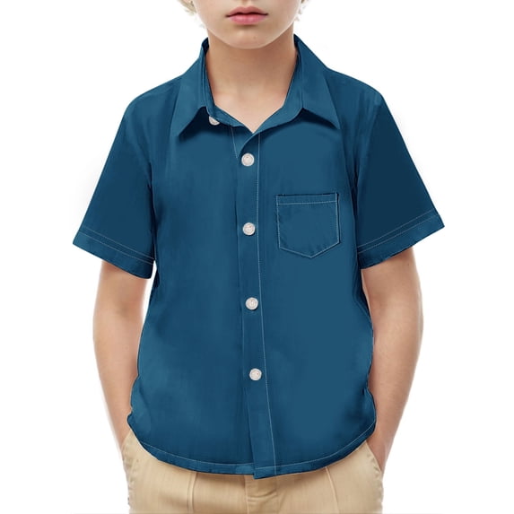 hengsof Children's Short Sleeve Dress Shirts Formal Uniform Button Short Sleeve Shirts Children's Summer Casual Shirts with Pockets