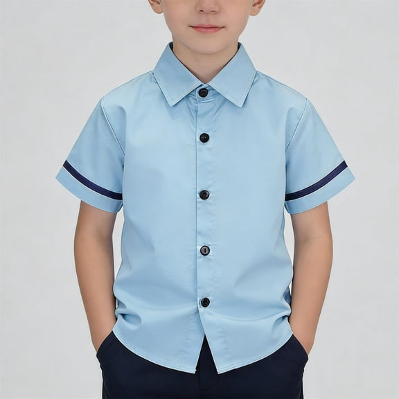 hengsof Children's Short Sleeve Shirts Classic Lapel Button Down T-shirts Fashionable Kids Tops