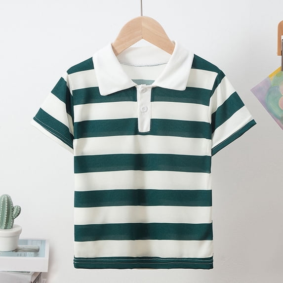 hengsof Children's Short Sleeve T-Shirt Striped Color Block Sports Top Cotton Short Sleeve Stylish Collared Button Down Short Sleeve Shirt