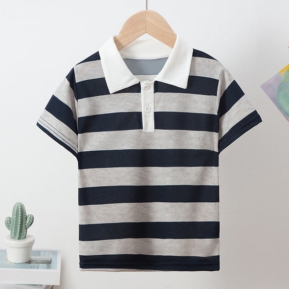 hengsof Children's Short Sleeve T-Shirt Striped Color Block Sports Top Cotton Short Sleeve Stylish Collared Button Down Short Sleeve Shirt