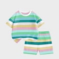 thumbnail image 1 of hengsof Children's Short Sleeve T-Shirt and Shorts Set Children's Casual Striped Top Basic Round Neck Pullover Set, 1 of 5