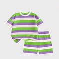 thumbnail image 1 of hengsof Children's Short Sleeve T-Shirt and Shorts Set Children's Casual Striped Top Basic Round Neck Pullover Set, 1 of 5