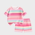 thumbnail image 1 of hengsof Children's Short Sleeve T-Shirt and Shorts Set Children's Casual Striped Top Basic Round Neck Pullover Set, 1 of 5
