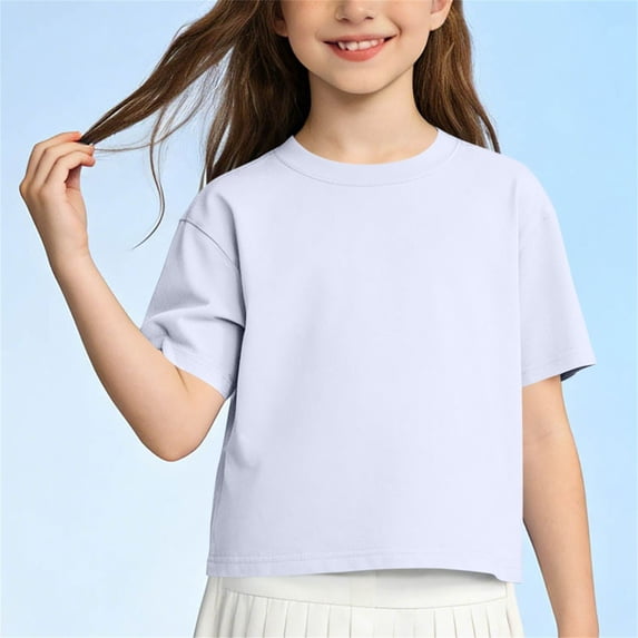 hengsof Children's Solid Color Short Sleeve T-Shirt Children's Summer Casual Top Round Neck T-Shirt Shirt Fashionable Basic Top 2-15 Years