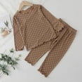 thumbnail image 1 of hengsof Children's Spring Summer Casual Suit, Fashionable Polka Dot Print Pullover Two Piece Straight Leg Sweatpants Set, Comfortable Long Sleeve Crew Neck Top Elastic Waist Trousers Set, 1 of 3