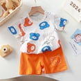 thumbnail image 1 of hengsof Children's Summer Home Wear Fashionable Cotton Printed Pattern Round Neck Short Sleeve T-Shirt Elastic Waist Loose Shorts Casual Two Piece Set, 1 of 3